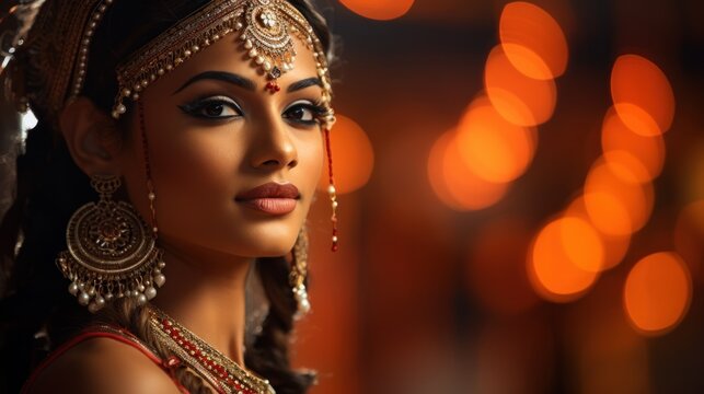 Beautiful indian woman in traditional costume, AI