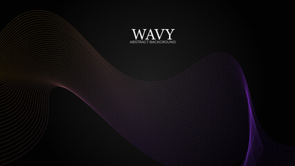 Abstract glowing wave lines on dark background. Dynamic wave pattern. Modern gradient flowing wavy lines. Futuristic technology concept. Suit for banner, poster, brochure. vector illustration