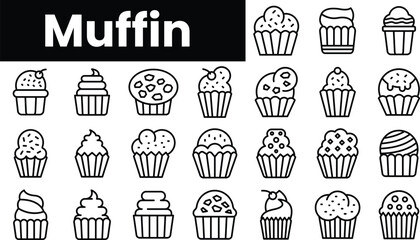 Set of outline muffin icons