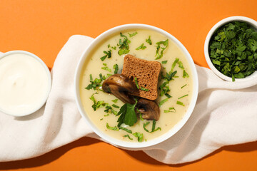 Mushroom cream soup, concept of tasty and delicious food