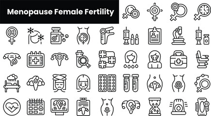 Set of outline menopause female fertility icons - obrazy, fototapety, plakaty