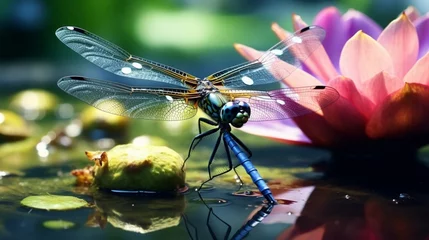  A dragonfly, resting on a petal, a moment of stillness in the natural world. © rehman