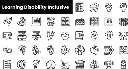 Set of outline learning disability inclusive icons