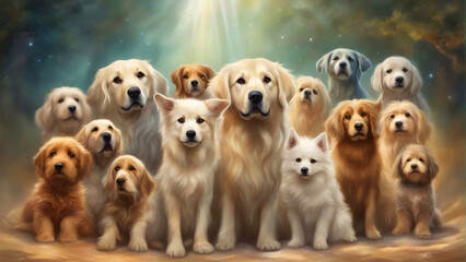 Group of dogs posing for a photo shoot.	 - obrazy, fototapety, plakaty