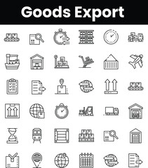 Set of outline goods export icons
