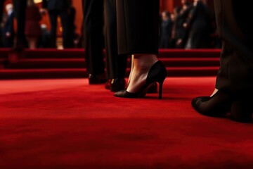 Celebrities on red carpet, women's shoes close-up. Generative AI