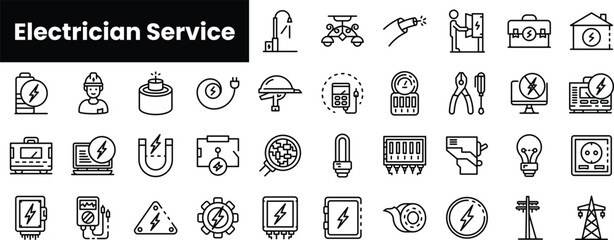 Set of outline electrician service icons