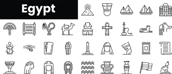 Set of outline egypt icons - obrazy, fototapety, plakaty
