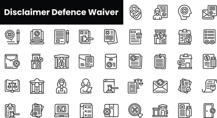 Set of outline disclaimer defence waiver icons - obrazy, fototapety, plakaty