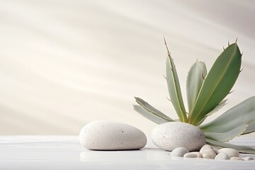 Tranquil Green Plant and White Pebbles in a Minimalistic Setting