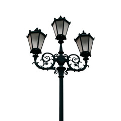 Street antique lamppost with three lanterns