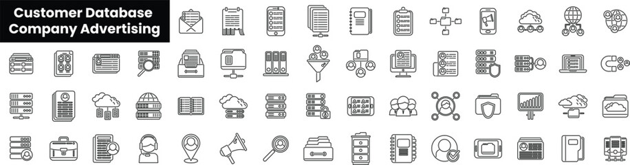 Set of outline customer database company advertising icons - obrazy, fototapety, plakaty