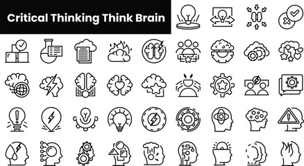 Set of outline critical thinking think brain icons