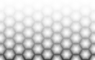Halftone pattern Disappearing effect Average fade out Black and white. Hexagonal ornament