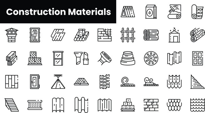 Set of outline construction materials icons