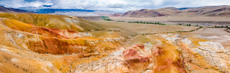 Martian landscapes in the Altai Mountains. Red colorful mountains in Altai, Siberia, Russia....