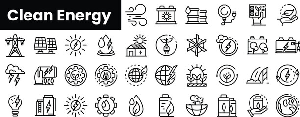 Set of outline clean energy icons