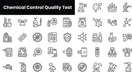Set of outline chemical control quality test icons