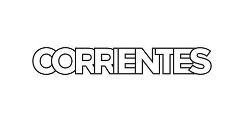 Corrientes in the Argentina emblem. The design features a geometric style, vector illustration with bold typography in a modern font. The graphic slogan lettering.