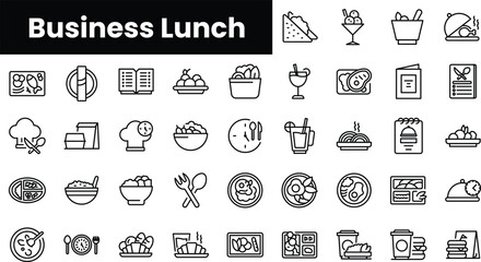 Set of outline business lunch icons