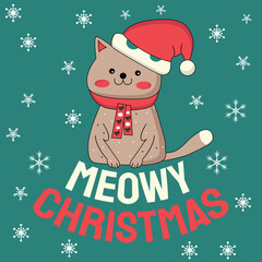 meowy christmas t-shirt design this design is perfect for t-shirts, posters, cards, mugs and more. vector in the form of eps and editable layers
