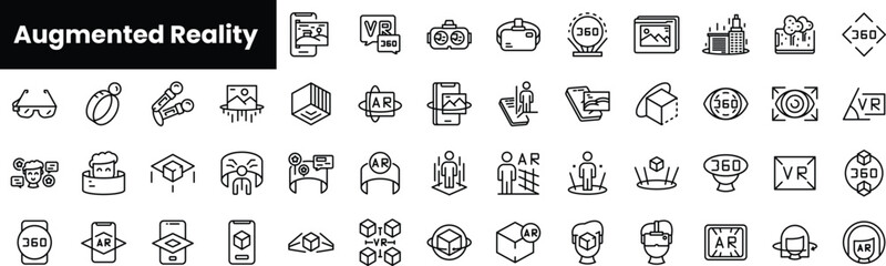 Set of outline augmented reality icons - obrazy, fototapety, plakaty
