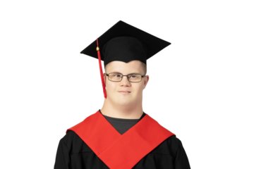 PNG,A boy with Down syndrome in a prom suit, isolated on white background