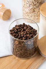 Reusing Glass Jars To Store Dried Food Living Sustainable Lifestyle At Home. coffee beans in glass jar