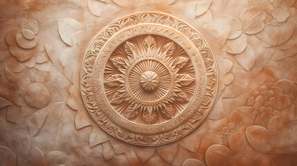 Soft earthy terracotta sandstone textured background with mandala decorations texture marble. Generative Ai.