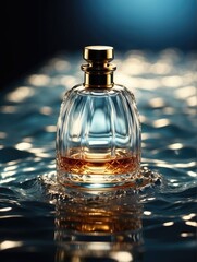 Luxury jewelry perfume still life picture, surrounded by water waves, product promotion