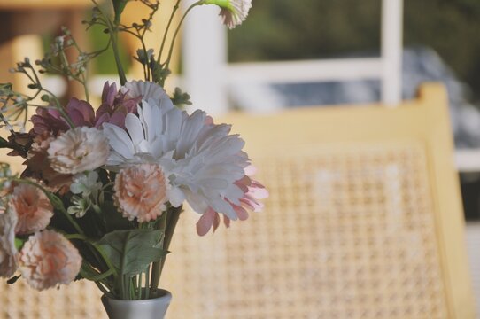 flower vase with beautiful flowers. artificial flowers. decoration interior 