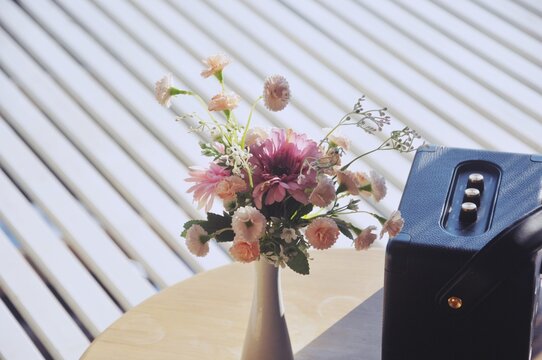 flower vase with beautiful flowers. artificial flowers. decoration interior 
