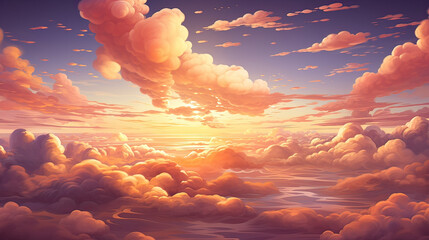 Whimsical clouds forming fantastic shapes against a sunset AI generative