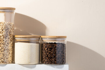Reusing Glass Jars To Store Dried Food Living Sustainable Lifestyle At Home. coffee beans in glass jar