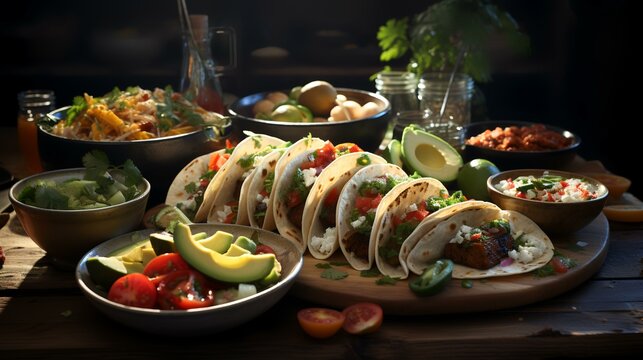 A picture of a taco bar with a variety of ingredients