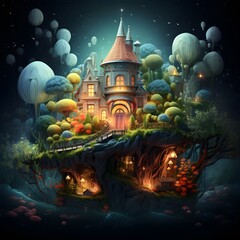 Fototapeta na wymiar Mystery castle like out of imagine from the fantasy world.