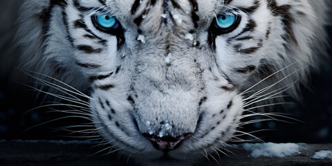 Majestic Blue-Eyed White Tiger Captivating Gaze in Striking Front View generative AI