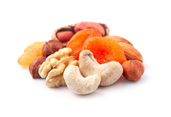 Dried nuts snack on white backgrounds