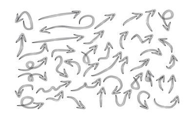 Hand drawn arrow collection design. Set simple arrows isolated on white background. Arrow sign icon. Arrow paint - stock vector