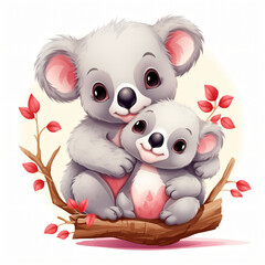 Cute cartoon character mother koala and baby