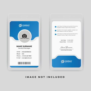 Modern and clean business id card template. professional id card design template with blue color. corporate modern business id card design template. Company employee id card template.