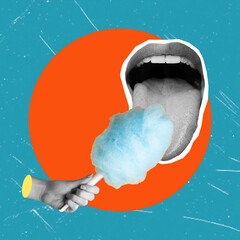 Art collage, mouth and cotton candy.