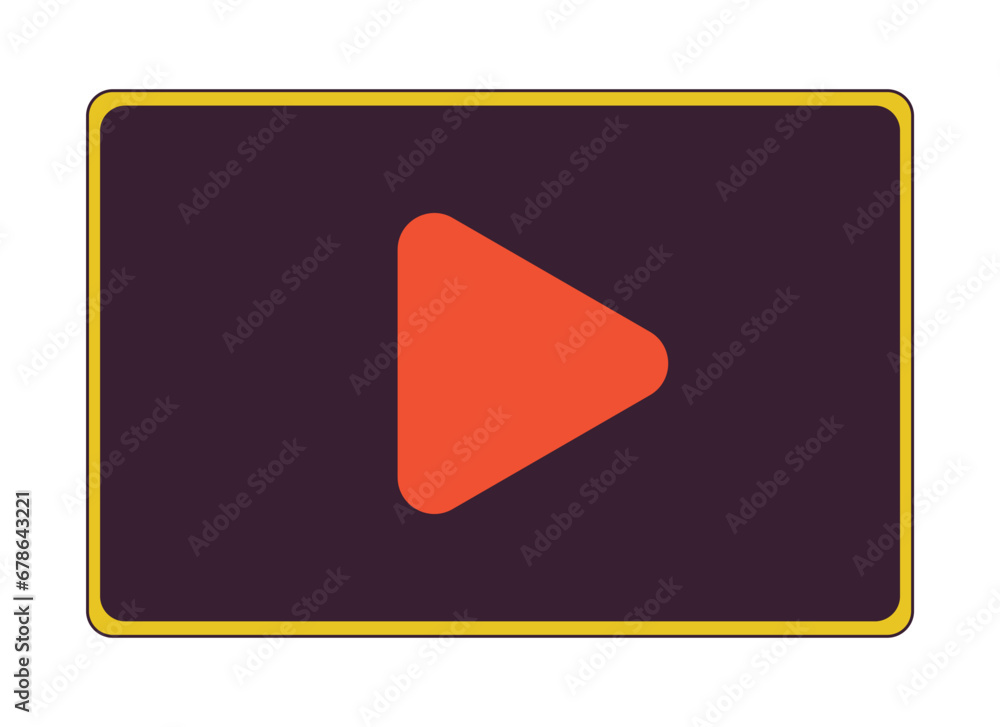 Poster video player 2d linear cartoon object. video play button isolated line vector element white backgrou