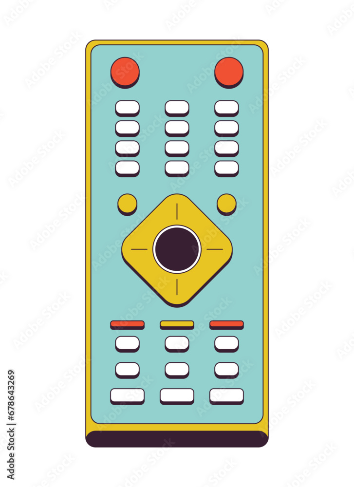 Poster tv remote control buttons 2d linear cartoon object. remote controller for television equipment isola
