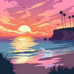 a breathtaking beach sunset, capturing the serene and calming atmosphere of the coast