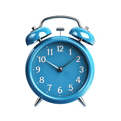 Blue classic retro alarm clock, transparent or white background, png