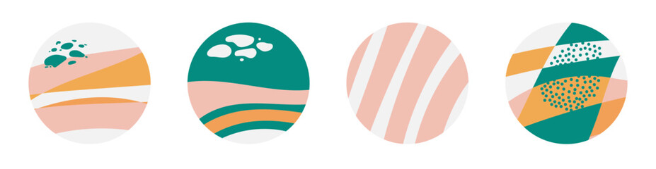 Vector set of abstract round donuts in pastel pink and green shades.