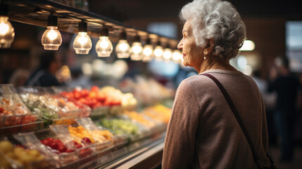 Fototapeta premium Elderly woman in the supermarket.