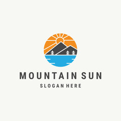creative mountain sun logo with abstract logo design