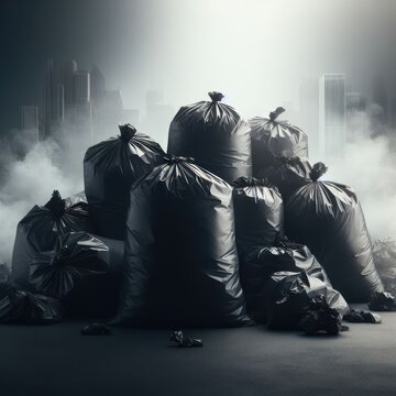 garbage bags in the street ecological problems background